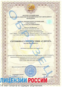 Образец сертификата соответствия аудитора №ST.RU.EXP.00006191-3 Беслан Сертификат ISO 50001